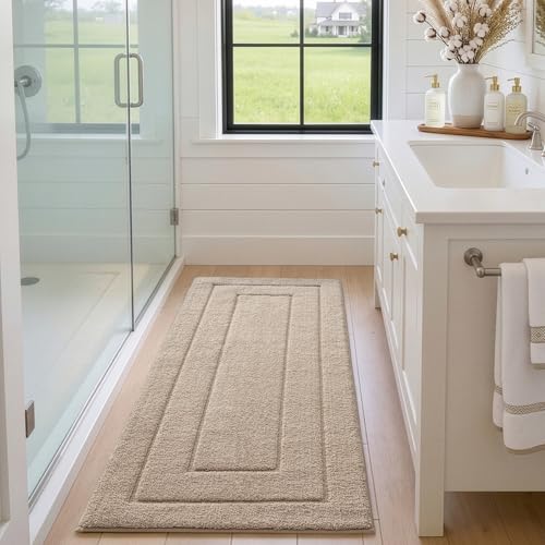 DEXI Badematte rutschfeste, weicher Mikrofaser Badezimmerteppich, saugfähiger Badteppich, maschinenwaschbar Badvorleger für Dusche, Badewanne und Toilette, Beige, 60 x 150 cm
