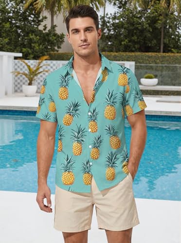 Image of DRESSFO Matchable Couples' Outfit Tropical Leaf Pineapple Print Button-up Shirt Or Strappy Dress