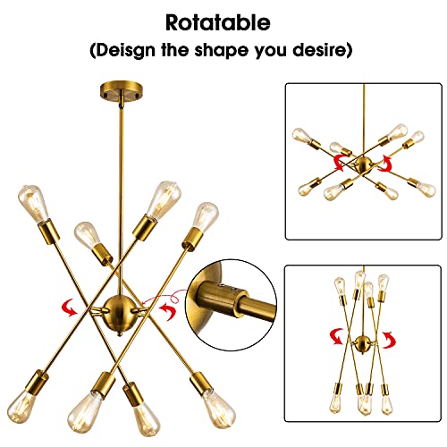 Jiamagic Modern Sputnik Chandelier 8 Lights Brushed Brass Chandelier Rotatable Mid Century Pendant Lighting Gold Pendant Light Fixture For Kitchen Island Hallway Dining Room #TOP1