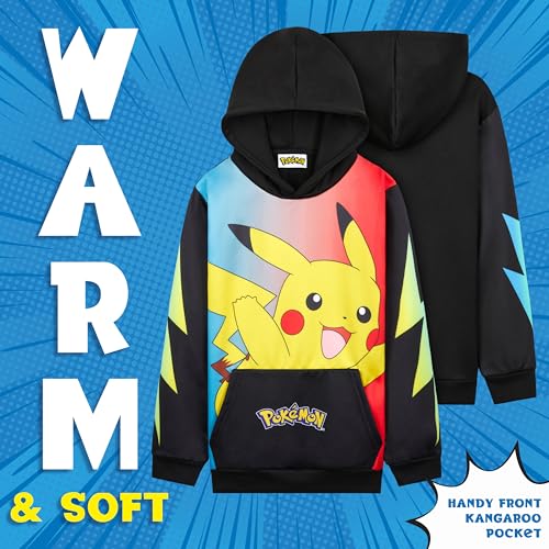 Image of Pokemon Hoodie for Boys & Teens Hooded Sweatshirt Warm Anime Pikachu Sweater