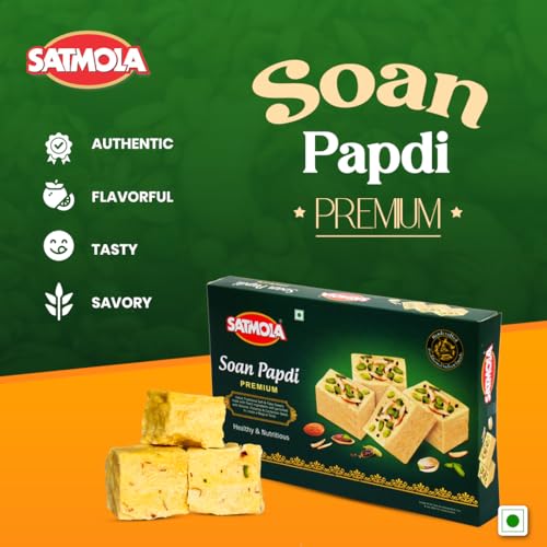 Image of Satmola Soan Papdi - 400g Instant Ready To Eat | Delicious Crispy & Flaky Indian Sweets | Festive Delight, Great Gift Pack | Fresh Almonds and Pistachio