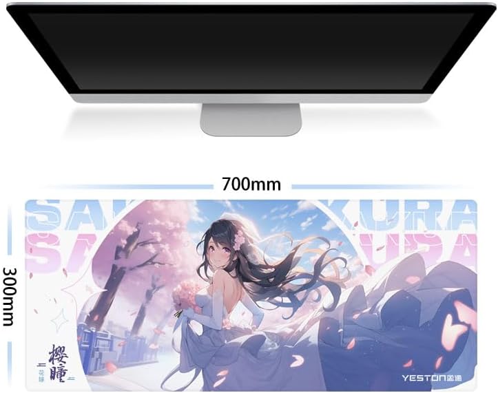 New Yeston Sakura 27.5 * 11.8 * 0.12in(700 * 300mm) Mouse pad, Thick Extended Mouse Mat Non-Slip Spill-Resistant Desk Pad