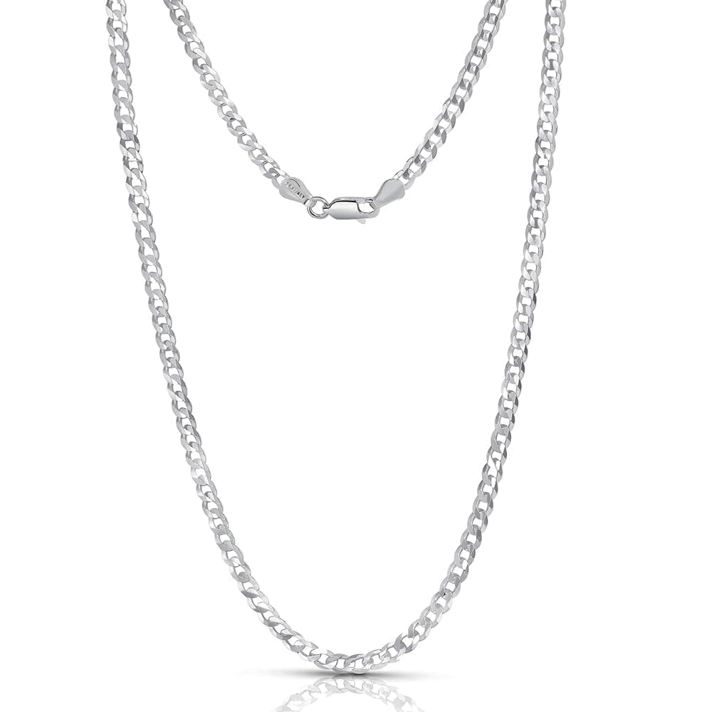 Solid 925 Sterling Silver BIS Hallmarked Italian 3.25 MM Diamond-Cut Cuban Link Curb Chain Necklace for Women Men (16, 18, 20, 22, 24, 26 Inches)-image-22