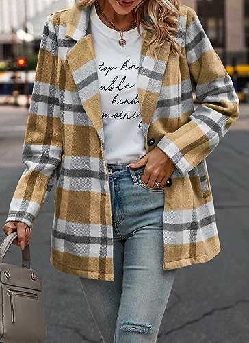 PRETTYGARDEN Women Plaid Shacket Jacket Trendy Fall Casual Button Wool Blend Tartan Trench Coat Winter Clothing with Pockets