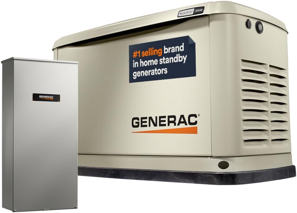 Generac Guardian 10kW Home Standby Generator with 100 Amp Transfer Switch - Automatic Whole House Backup Power for Storms