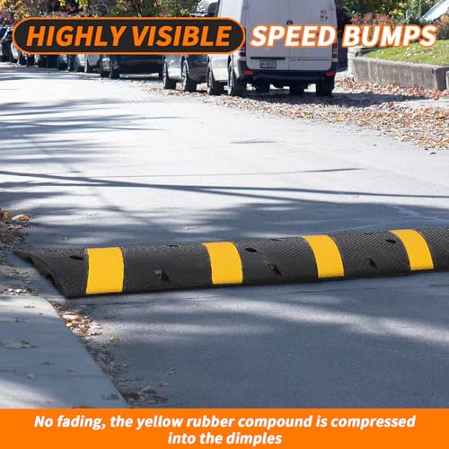 Image of 84'' Rubber Speed Bump, 1 Pack 2 Channel Modular Heavy Duty Speed Bumps Humps 25000 lbs Load Capacity, Cable Protector Ramp with 2 End Caps for Asphalt Concrete Gravel Driveway Road