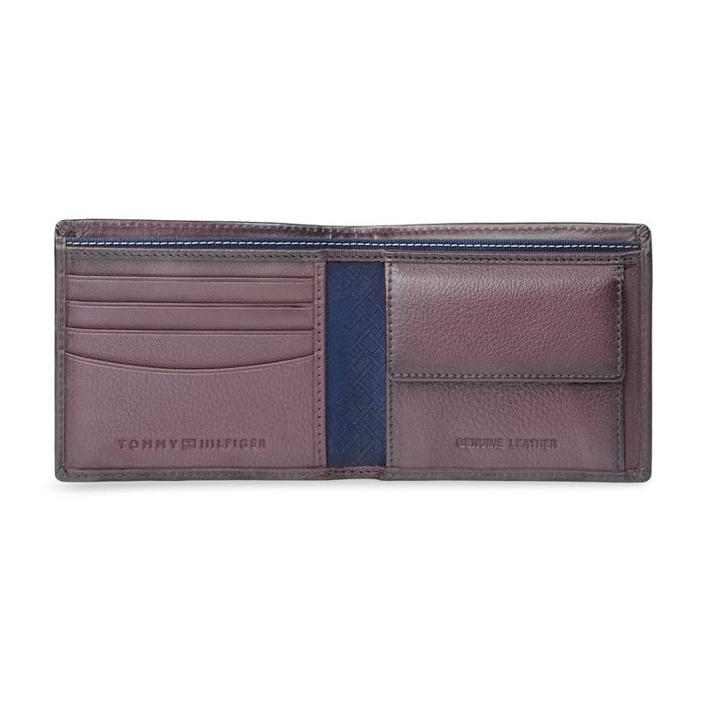 Image of Tommy Hilfiger Men's Leather Global Coin Wallet Gistel - Wine | Slim Bifold with 4 Card Slots, 2 Bill CompartMen'sts & 6-Month Warranty | Stylish Purse for Men's
