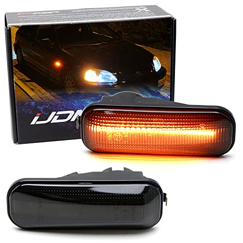 iJDMTOY JDM-Spec Black-Out Smoked Lens Amber Full LED Front Fender Side Marker Lights w/Wiring Pigtails Compatible with 1996-2001 Honda Civic EK EJ EM (Direct Fit JDM, Require Mods for US Models)