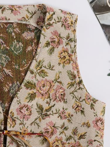 Verdusa Women's Vintage Floral Print Bow Tie Cowgirl Vest V Neck Sleeveless Jacket Outerwear4