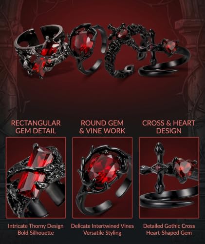 Image of figurine 3Pcs Gothic Rings, Rings for Man, Gothic Jewellery for Men and Women, Dark Aesthetic Rings for Daily Goth Fashion and Music Events