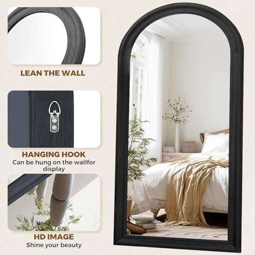 Image of 71x32 Solid Wood Arched Full Length Mirror, Elegant Black Finish