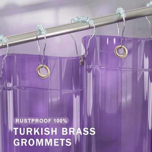 Image of AmazerBath Purple Shower Curtain Liner Luxury, EVA Soft Clear Heavy Duty Shower Curtain and Liner 2-in-1, 72x72 Plastic Weighted Bathroom Liner, 12 Rustproof Grommets & 3 Heavyweight Stones