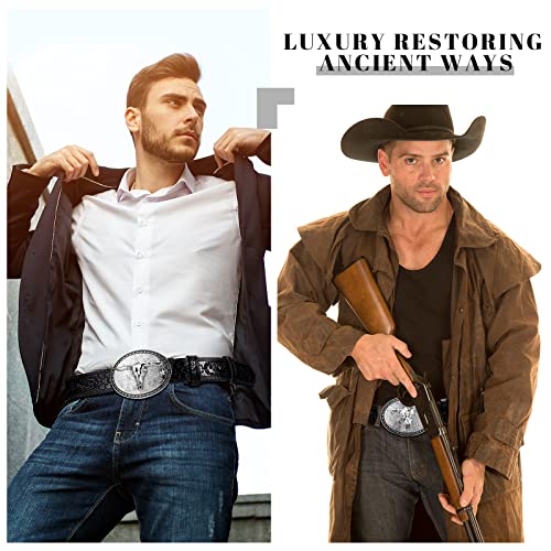 Xuniea Western Belt for Men Longhorn Cowboy Leather Buckle Belt Floral Engraved4