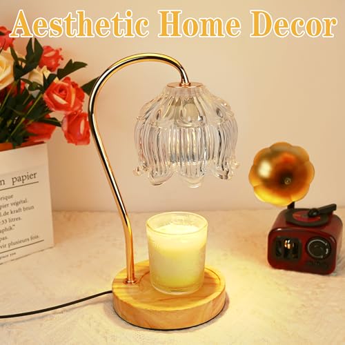 Candle Warmer lamp with Timer Dimmer,Electric Candle Warmer, Vintage Flower Lotus lamp,Compatible with Various Candles, Gifts for Mom Women,Candle Lamp for Bedroom Home Decor Clear