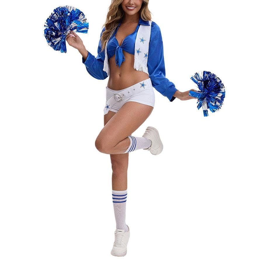 Lockenstab Women's Star Sexy Cheerleader Costume Full Set, Cheerleading Uniform With Vest, Top, Shorts, Belt, Pom Poms And Blue And White Striped Socks(FULL,S) โ image 1