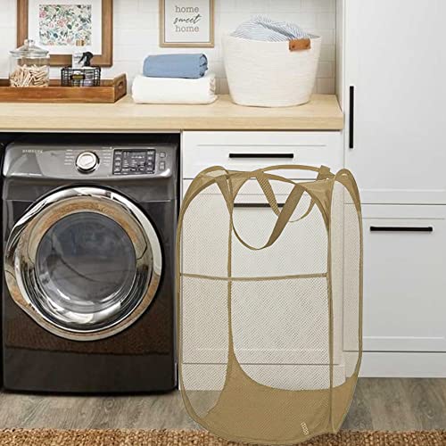 Image of BATTOO Deluxe Strong Mesh Pop up Laundry Hamper Basket with Side Pocket for Laundry Room, Bathroom, Kids Room, College Dorm or Travel Beige