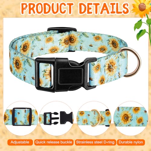 Image of Talltalk 2 Pack Goat Collars with Bells Grazing Copper Bell and Adjustable Nylon Collar Set Loud Bronze Bell for Farm Sheep Cow Sheep Dog Accessories Goat Owner Gift(Sunflower)