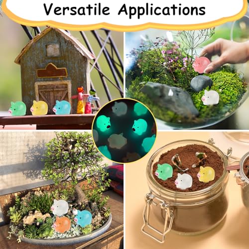 Tikplus Schwein Mini Figuren, Kleine Schwein 60 Stück, Niedliche Schweinchen Deko, Harz Tiere Spielzeug, Leuchtende Bunt Schwein, DIY Puppenhaus Zubehör für Miniatur Garten Landschaft (6 Farben)