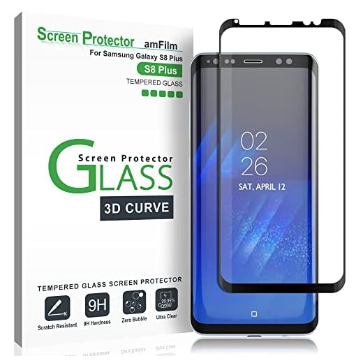 amFilm Glass Screen Protector for Samsung Galaxy S8 Plus, 3D Curved Tempered Glass, Dot Matrix with Easy Installation Tray, Case Friendly (Black)