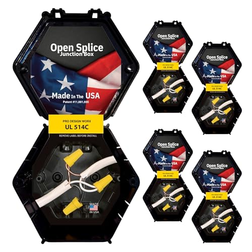 Open Splice Junction Box 5-Pack | UL 514C | One-Piece Polycarbonate Box Code-Approved Durable DIY Electrical Splice Enclosure in Black | Fast Installation for Safe Wiring Connections
