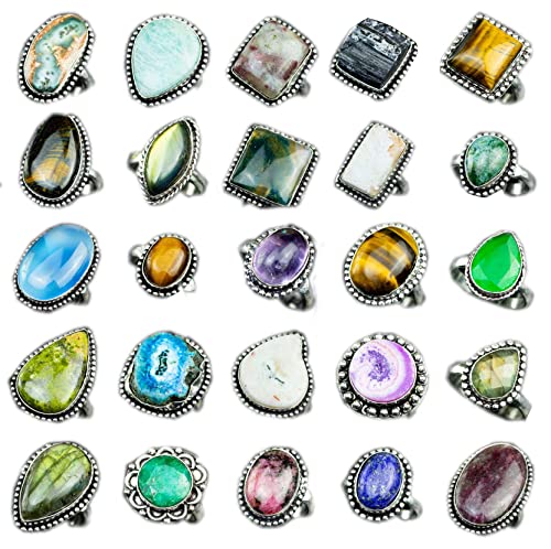 Silver Carats Silver Rings For Women - 10 Pcs Chunky Silver Rings For Women - Fashion Ring Set, Silver Plated Statement Knuckle Rings, Handmade Gemstone Rings For Girls - Stackable Gothic Vintage Rings Pack #TOP3