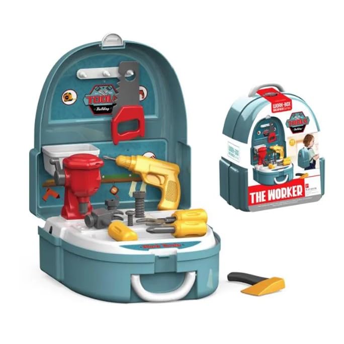 THE FINEST Kids Pretend Play Tools Box Set, Construction Toys, Little Handyman Boy & Girl, Backpack, Parent Child Playtime, DIY Role Play Playset for Children