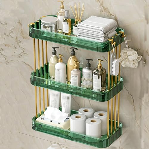 Modern Toilet Etagere - Estante de baño de 3 capas sin taladro, aluminio y plástico, color verde, ideal para baño y vestidor
