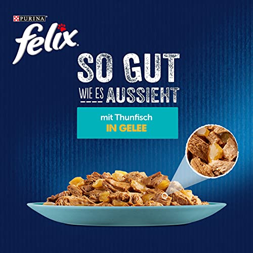 Felix So gut wie es aussieht Katzenfutter nass in Gelee, mit Thunfisch, 26er Pack (26 x 85g)
