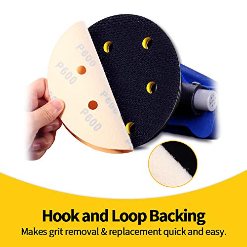 SPEEDWOX 50 Pcs Sanding Discs 6 Inches 600 Grit 6 Hole Hook and Loop Sandpaper Dustless Fit for Random Orbital Sander Assortment Yellow Finishing Discs for Automotive Woodworking - Image 4