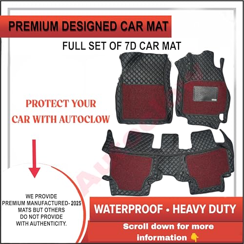 Image of Autoclow /Premium 7D Car Mat for Skoda Rapid (Model : 2012-2025) || Luxury Leather Dual-Stitch 7D Car Floor Mat Full Set || 100% Waterproof || Color : Black Stitch-RED Grass (Design-1)