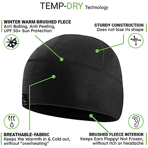 Temple Tape Tactical Fleece Watch Cap Beanie – Skull Cap Fleece Hat - Black - One Size (Fits Most Heads) #TOP2