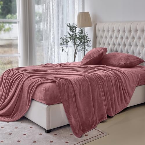Elegant Comfort Luxuriously Soft 4-Piece Velvet Plush Flannel Sheet Set - Premium Quality - Cozy Warm, Anti-Static, Non Pilling Fuzzy Velvet Flannel Fleece Deep Pocket Sheet Set - Full, Rose