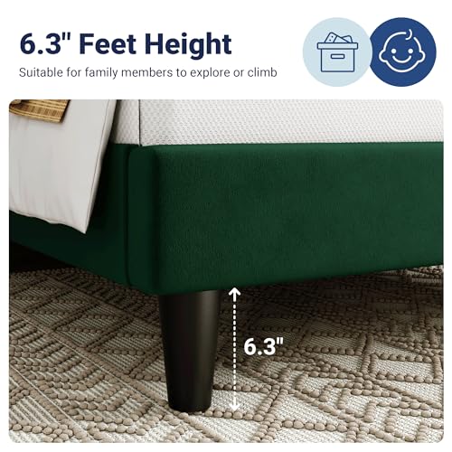 Image of Allewie Twin Bed Frame /Velvet Upholstered Bed Frame with Vertical Channel Tufted Headboard /Strong Wooden Slats /Platform Bed Frame /Mattress Foundation /Box Spring Optional /Easy Assembly /Green
