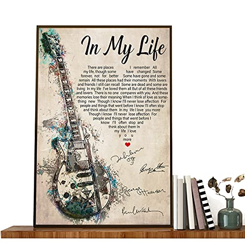 Poster avec paroles de la chanson de Beatles, Guitar In My Life Poster In My Life I Love You More, In My Life Décoration… - Les Beatles, Paul McCartney, John Lennon, RIngo Starr, George Harrison Poster avec paroles de la chanson de Beatles, Guitar In My Life Poster In My Life I Love You More, In My Life Décoration…