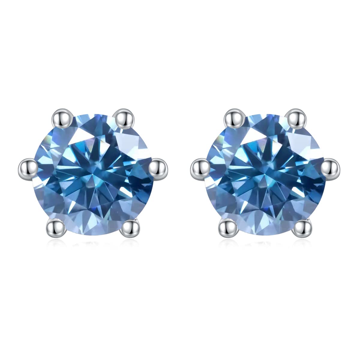 Blue Moissanite Stud Earrings D Color VVS1 Clarity Brilliant Lab Grown imitation Diamond Earrings 18K White Gold Plated 925 Sterling Silver Friction