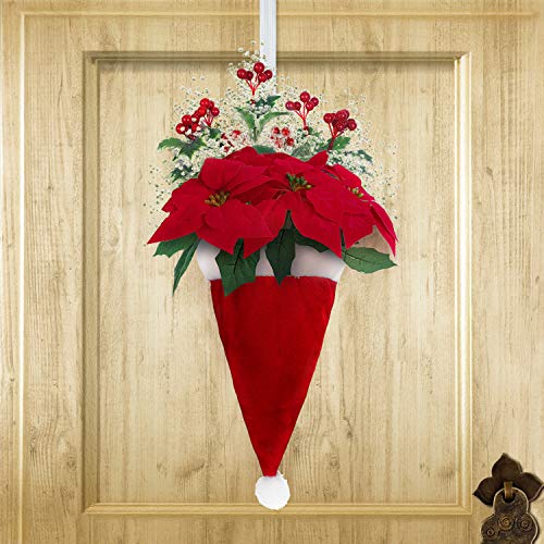 ORIENTAL CHERRY Christmas Wreath - Handmade Santa Hat Wreath Door Hanging - Xmas Decorations for Home Front Door Window Wall...