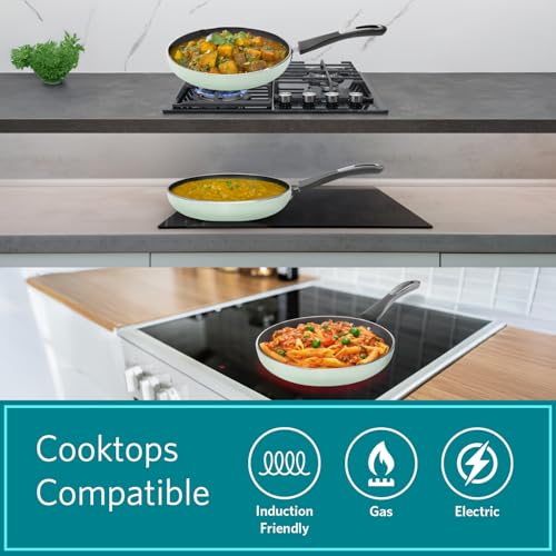 Image of VAYA Hautechef Non-Stick Frypan 24cm, with 3-Layer ILAG Swiss Technology Coating, PFOA-Free, Induction Friendly, with Soft-Touch Grey Handle, Color -Winter Mint