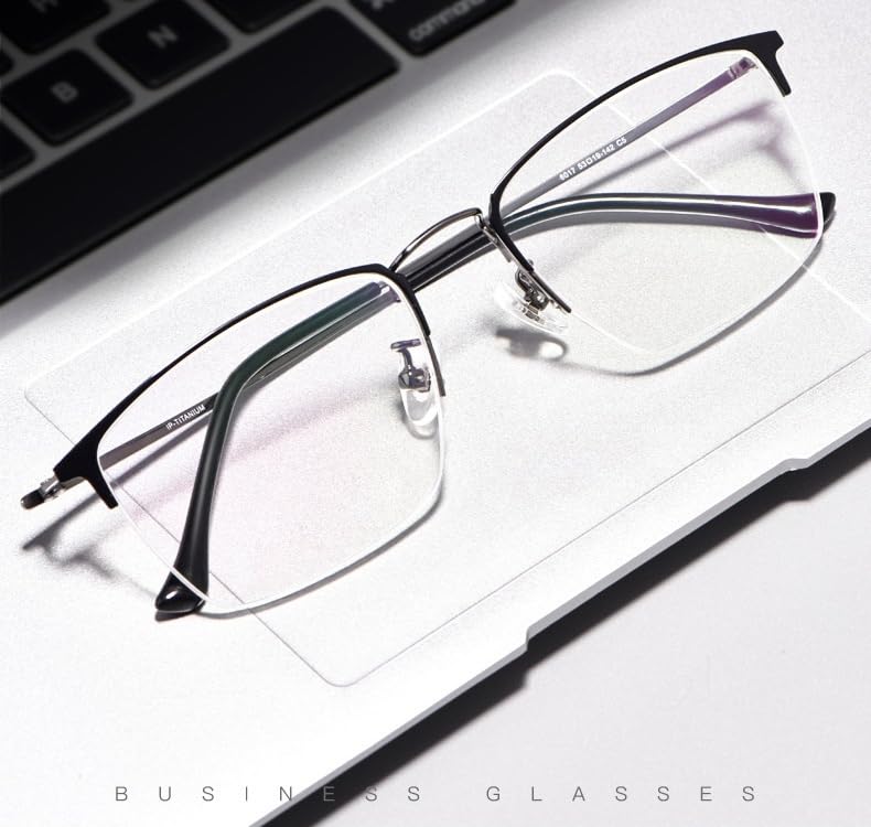 Image of Titanium Semi Rimless Prescription Glasses Frame For Men,Ultra Lightweight Optical Eyewear Frames Demo Lens 53mm