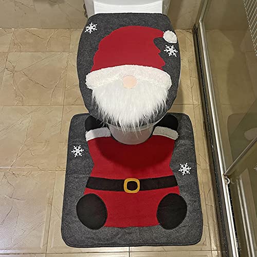 ANBID Weihnachts-Toilettensitzbezug – Weihnachts-Toilettendeckelbezug und Bodenmatte |Weihnachts-Toilettensitz-Deko-Dekorationen, Weihnachts-Toilettensitz-Deckel und Bodenmatte – Bild 3
