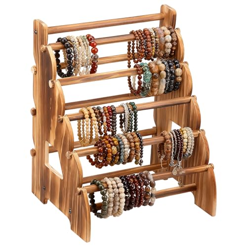 GWCYMYD 8 Tier Bracelet Display Stand Wooden Jewelry Organizer Stand Multi Layer Bangle Holder for 240 Bangles & Scrunchies Portable and Elegant Bracelet Holder for Retail Stores Shows Home Use