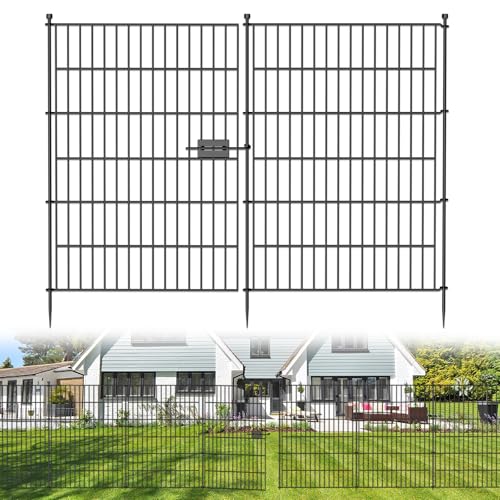 10 Panels No Dig Decorative Outdoor Garden Fence with Gate for Yard, 40 in(H) X 23.6 ft(L) Animal Barrier Fencing Rustproof Metal Wire Panel Border for Dog, Rabbits, and Patio Temporary Ground Stakes