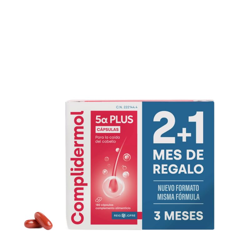 Complidermol® 5 Alfa PLUS Cápsulas Pack 2+1 | 3 meses al precio de 2 | Fórmula pionera con Alphablok™ | Ayuda a prevenir la caída capilar | 180 cápsulas