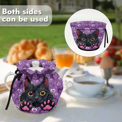 Image of Cats Paws Insulated Dustproof Kitchen Tea Pot Dust Cover Breakfast Warmer Tea Cozies with Drawstring for Home Kitchen Table Decoration
