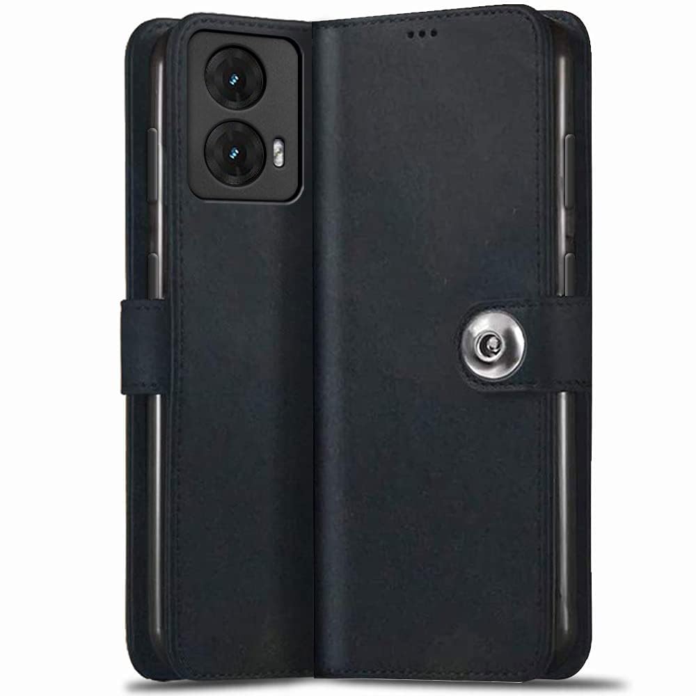 TheGiftKart Genuine Leather Finish Flip Back Cover Case for Motorola Moto G85 5G | Inbuilt Pockets & Stand | Wallet Style | Designer Button Magnet Flip Back Case for Moto G85 5G (Faux Leather, Black) (B0D93R41HG) Amazon Price History, Amazon Price Tracker