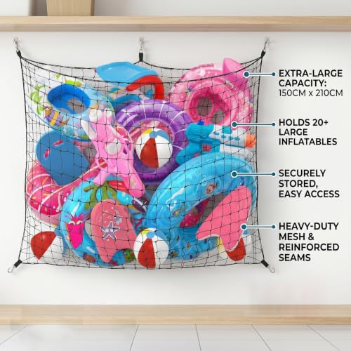 Red de almacenamiento para flotadores de piscina y bolas de fideos de 5x7' 3