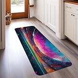 Alfombra de pasillo de galaxia, diseño de estrellas cósmicas y vibrantes, color azul cósmico, antideslizante, rectangular, ribete de borde para cocina, mesita de noche, entrada, pasillo, decoración de