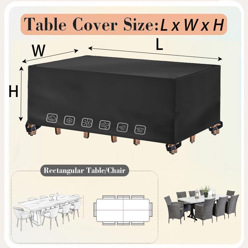 Funda impermeable para muebles de exterior, 300 x 140 x 80 cm, 600D, duradera, protector de sofá y mesa de patio, resistente a la nieve y al polvo, resistente a la intemperie, protector de jardín