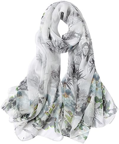STORY OF SHANGHAI Women's Mulberry Flower Print Large Silk Shawl Scarf Wraps 68 * 43 Inches
