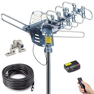PBD Outdoor Digital Amplified HDTV Antenna, 150 Mile Motorized 360 Degree Rotation, Wireless Remote Control, 59FT RG6 Coax Cable, Coaxial Grounding Block, UHF VHF 1080P 4K, Support 2 TVs (B07JN6FNZ4)