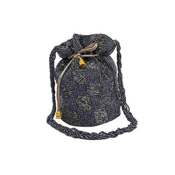 CRAFT BAZAAR Beaded Indian Potli, Mini Bucket Bag, Drawstring Purse, Jewelry Bag, Coin Pouch, Evening Bag with Wristlet